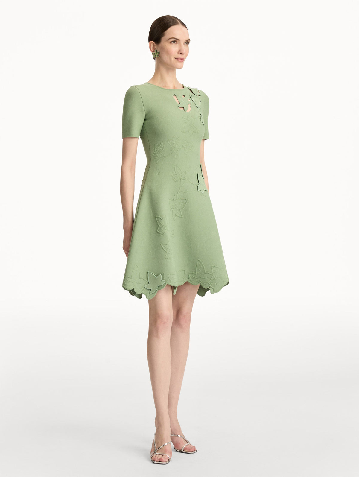 Mint Green Floral Embroidered A-Line Gown