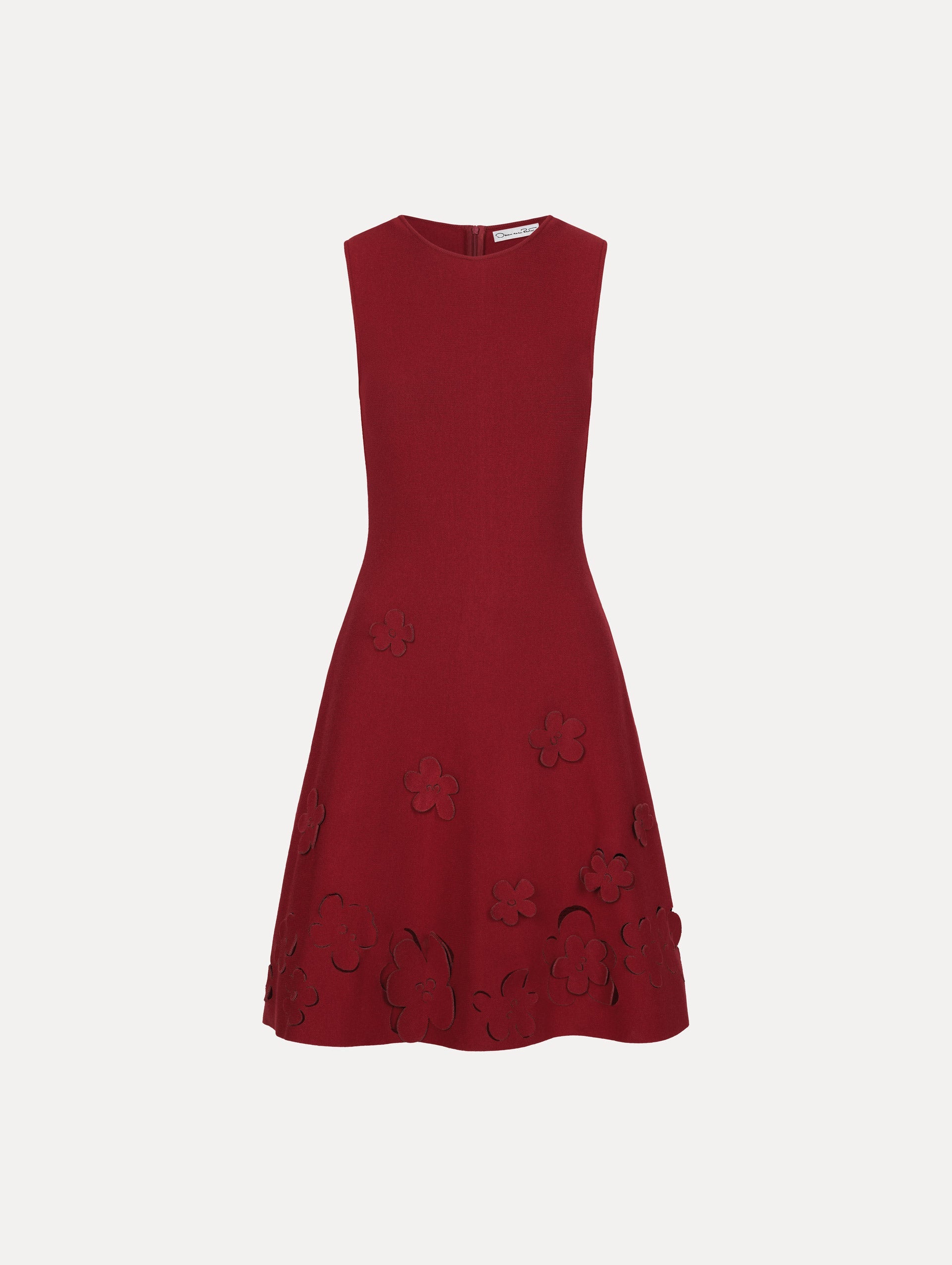 Burgundy Embroidered Sleeveless A-Line Dress