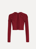 Red Appliqué Floral Crop Cardigan