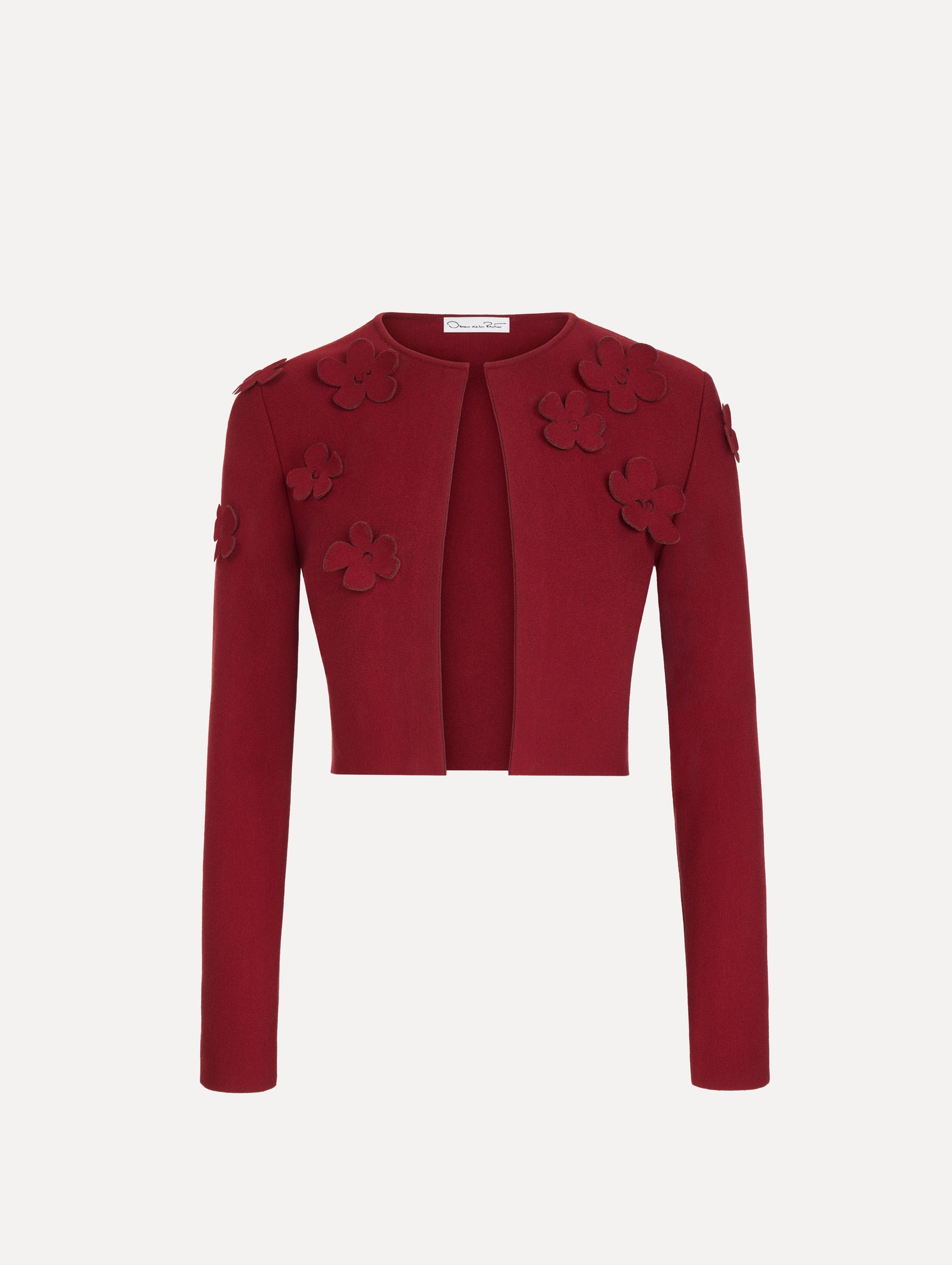 Red Appliqué Floral Crop Cardigan