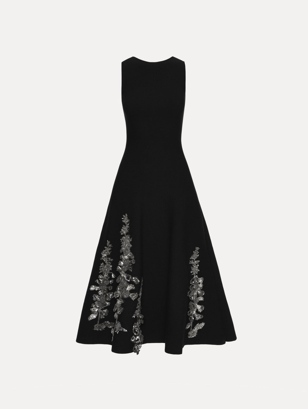 Sleeveless Black Embroidered A-Line Dress