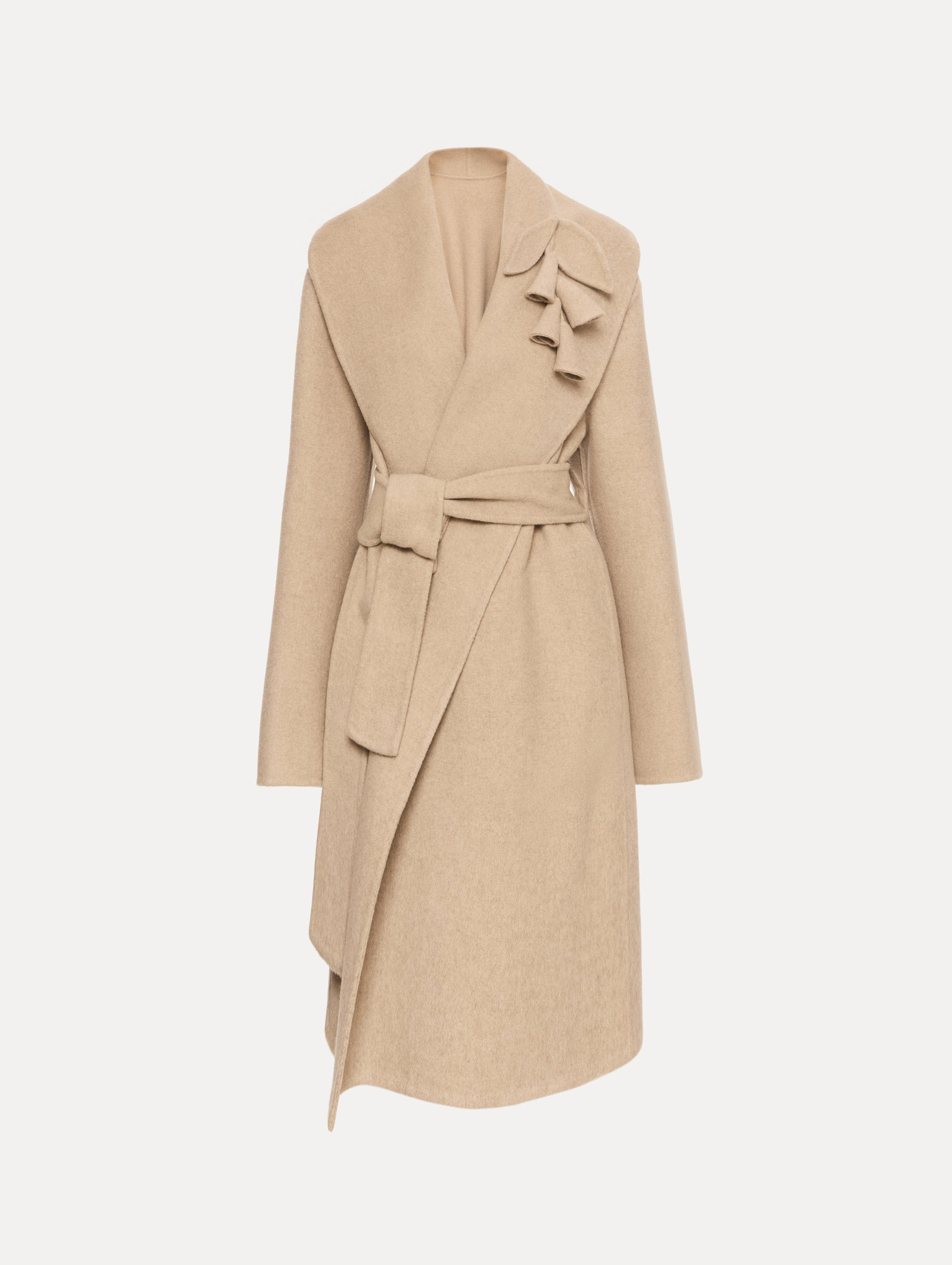 Beige Belted Wool Wrap Jacket
