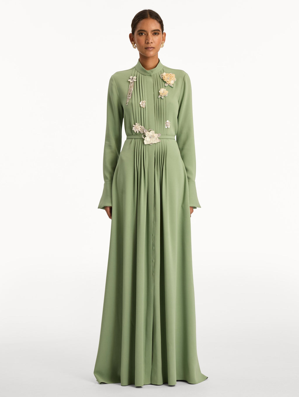 Embellished Long-Sleeve Evening Gown