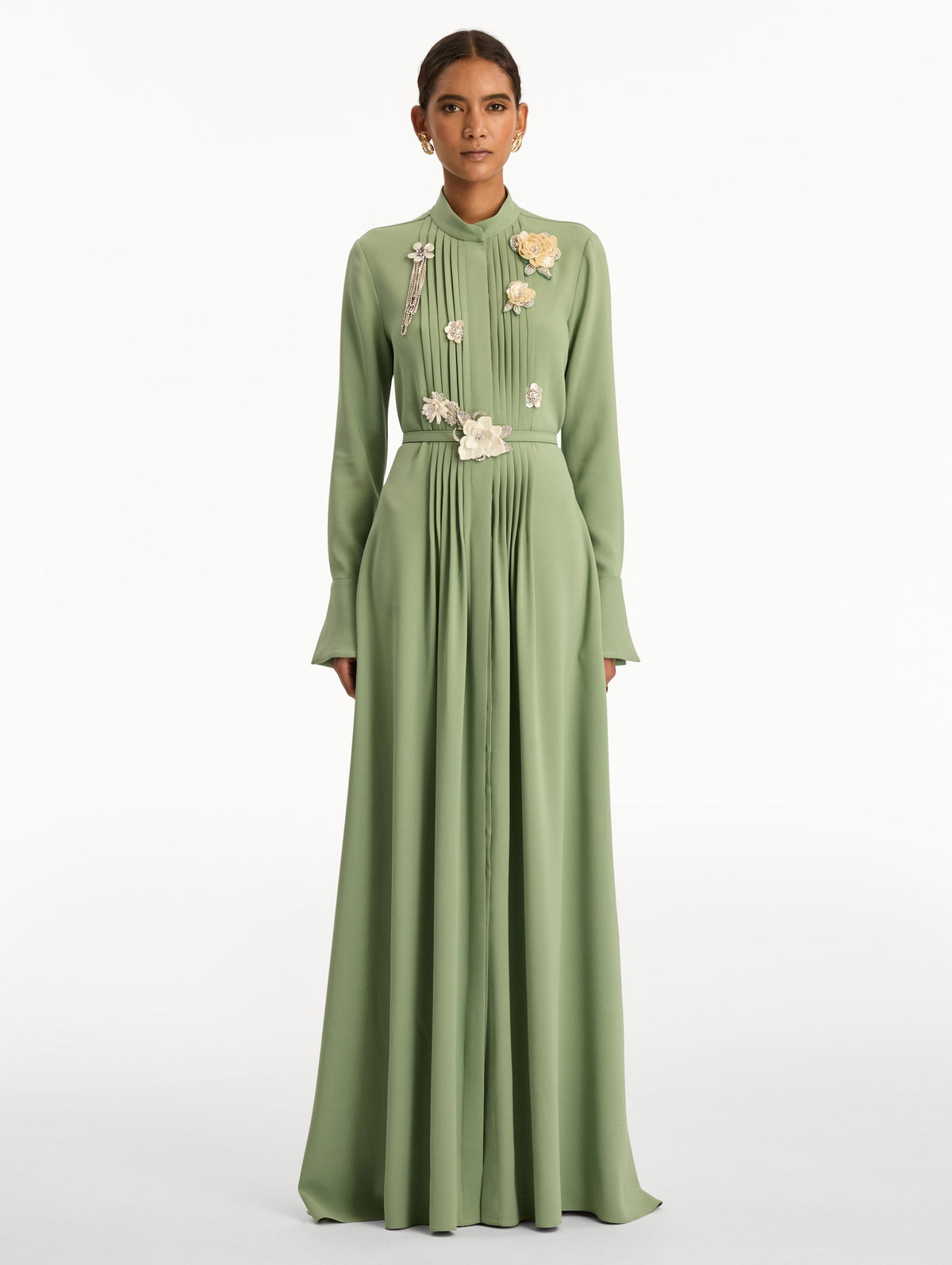 Embellished Long-Sleeve Evening Gown
