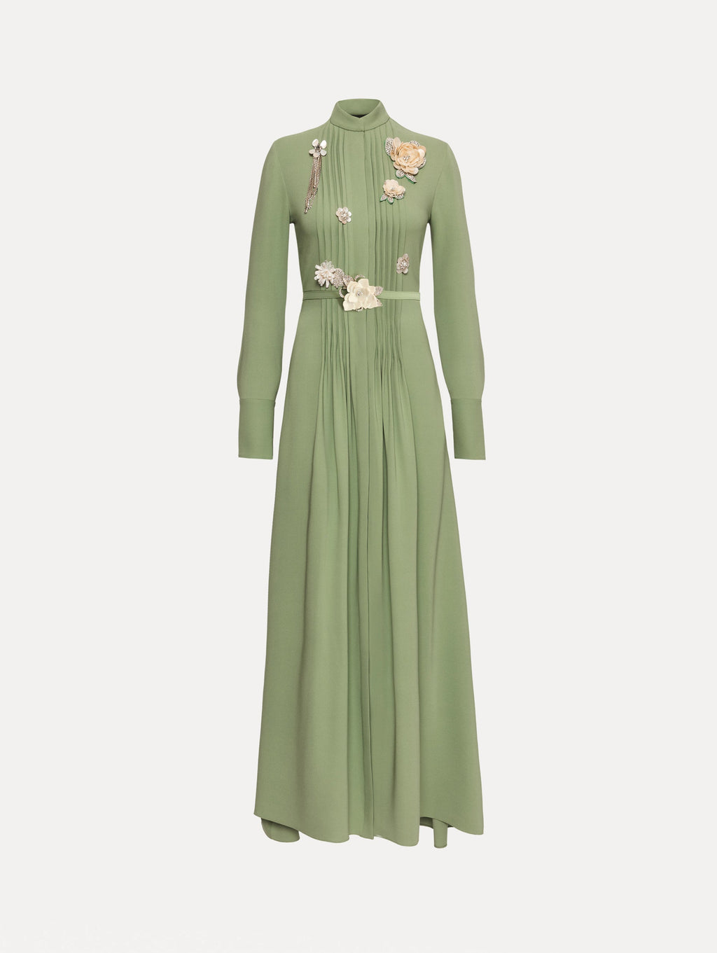 Embellished Long-Sleeve Evening Gown