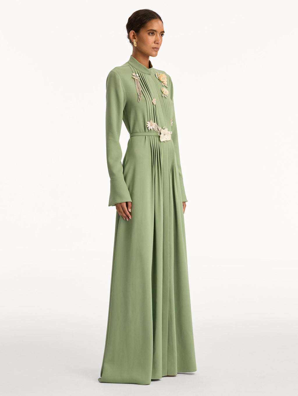 Embellished Long-Sleeve Evening Gown