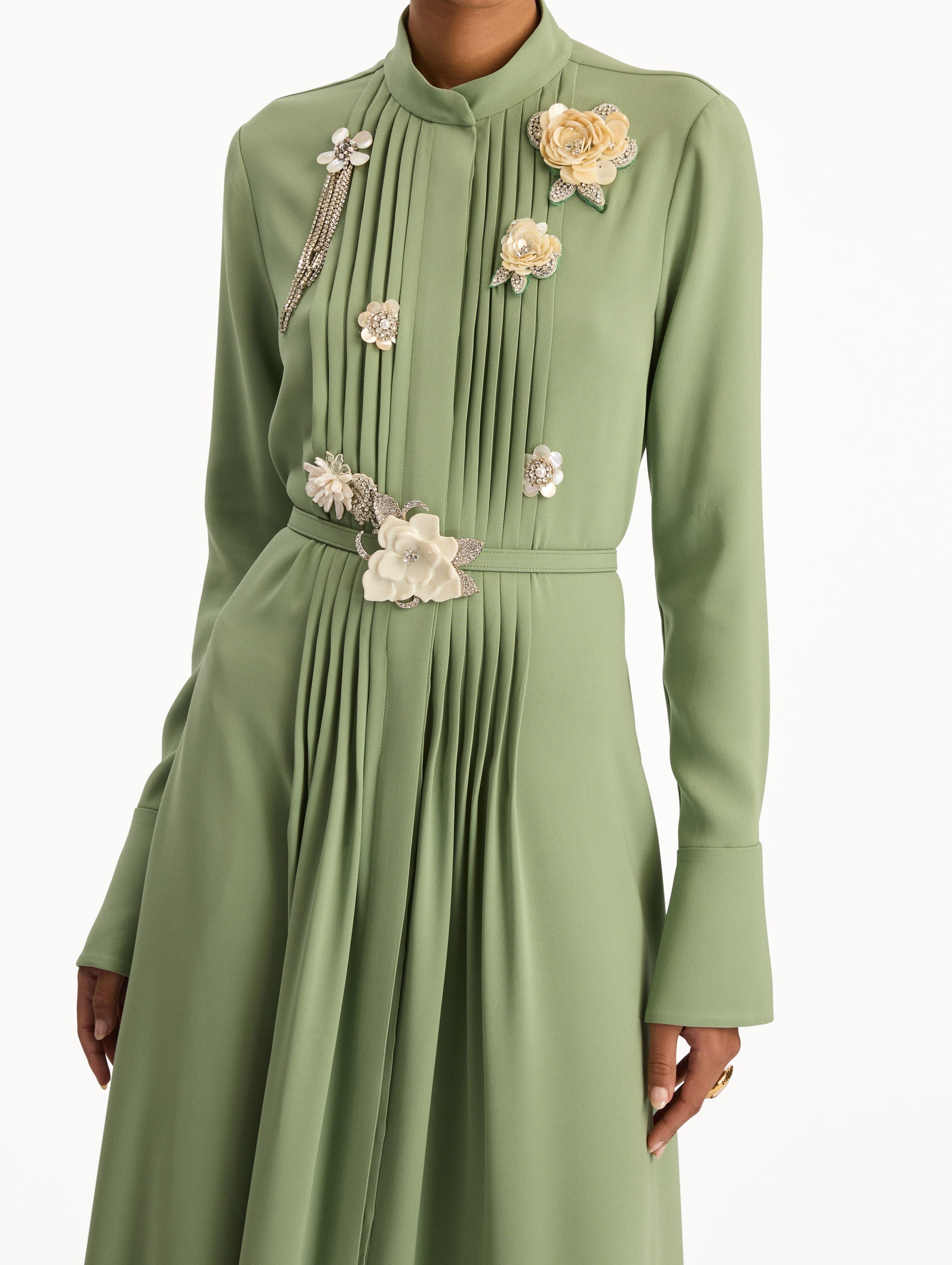 Embellished Long-Sleeve Evening Gown