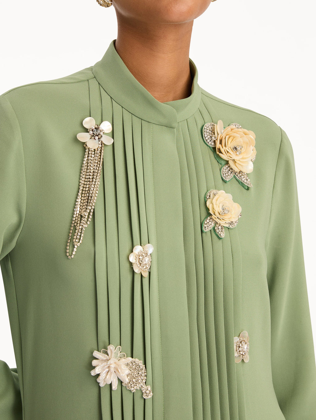 Embellished Long-Sleeve Evening Gown
