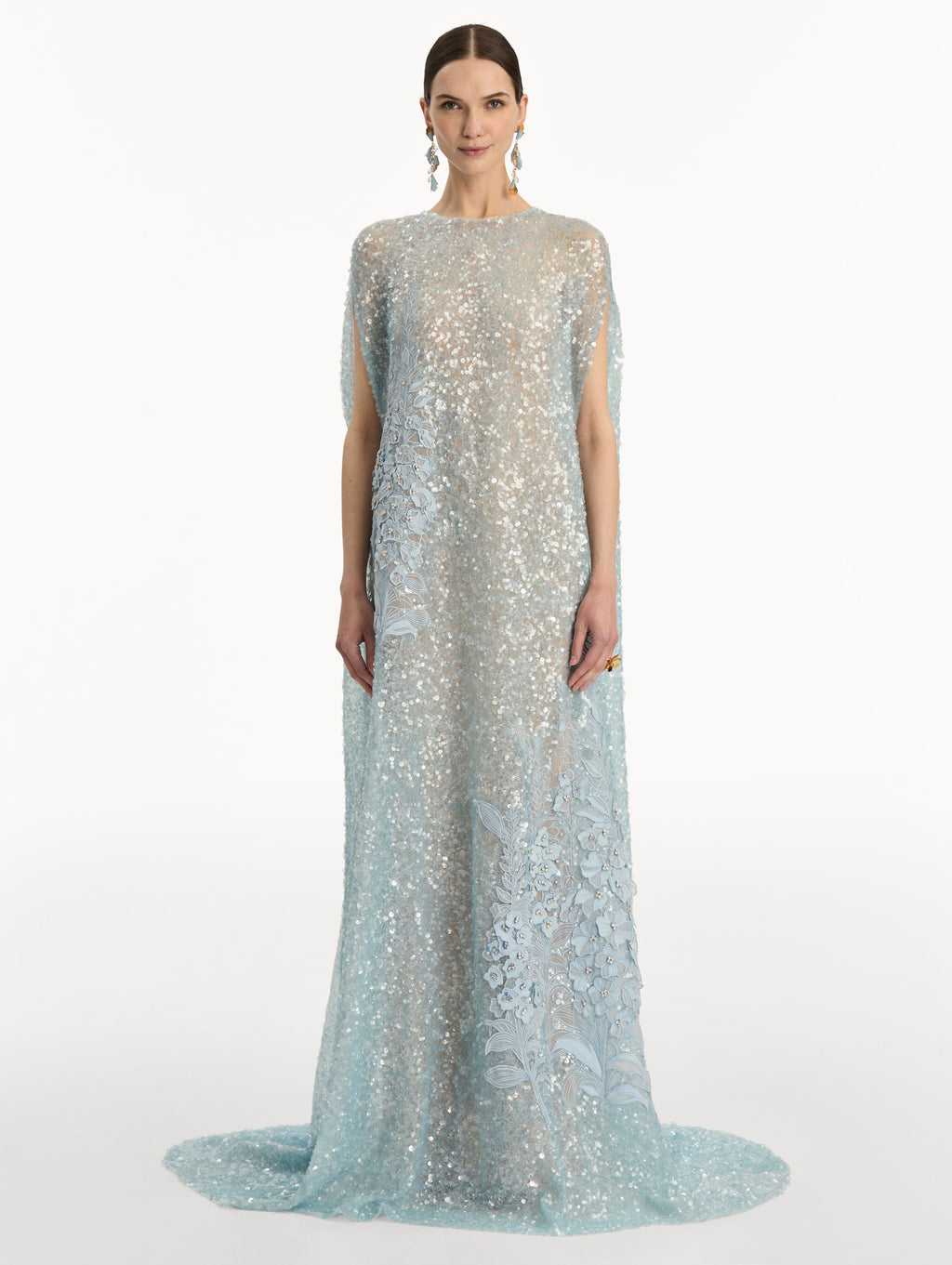 Light Blue Embroidered Floor-Length Dress