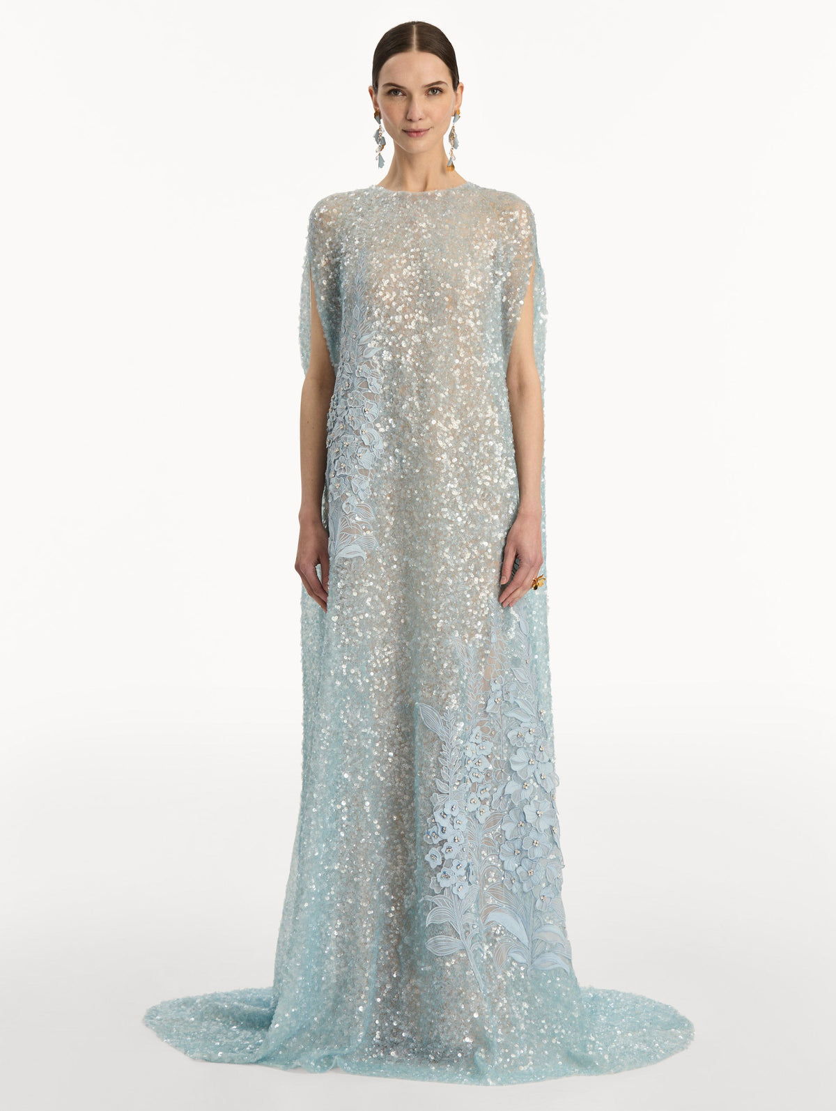 Light Blue Embroidered Floor-Length Dress