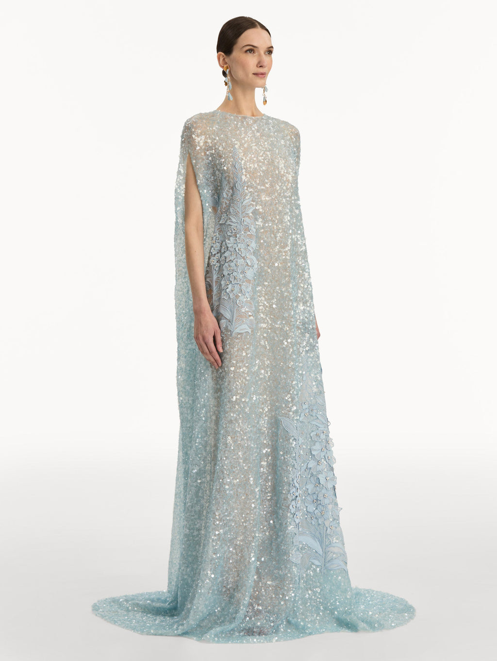 Light Blue Embroidered Floor-Length Dress