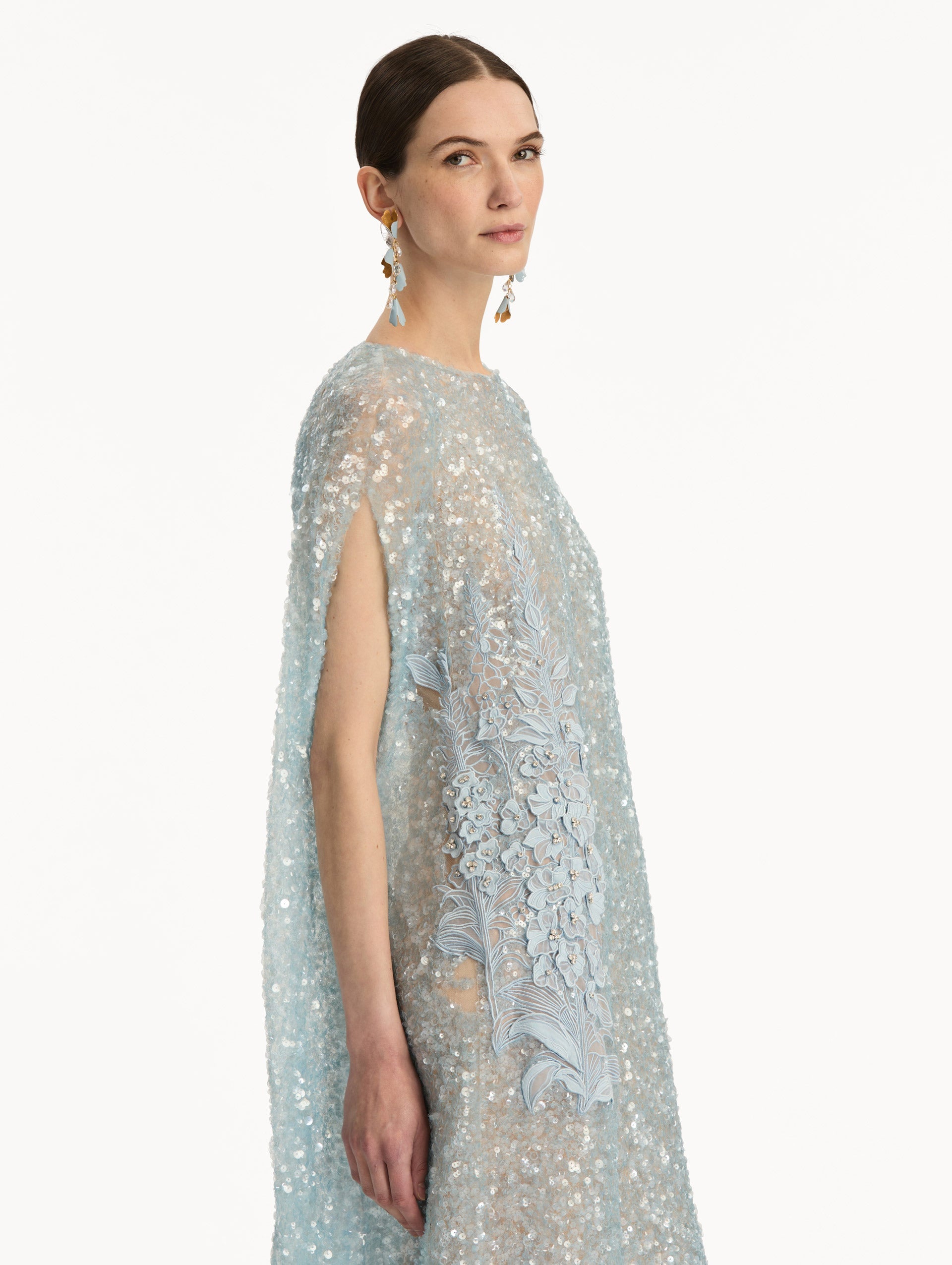 Light Blue Embroidered Floor-Length Dress
