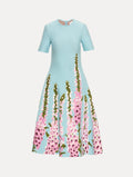 Blue Embroidered A-Line Gown