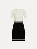 Cream Black Short Sleeve Sheath Gown