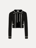 Black Beaded Bow Front Crop Cardigan