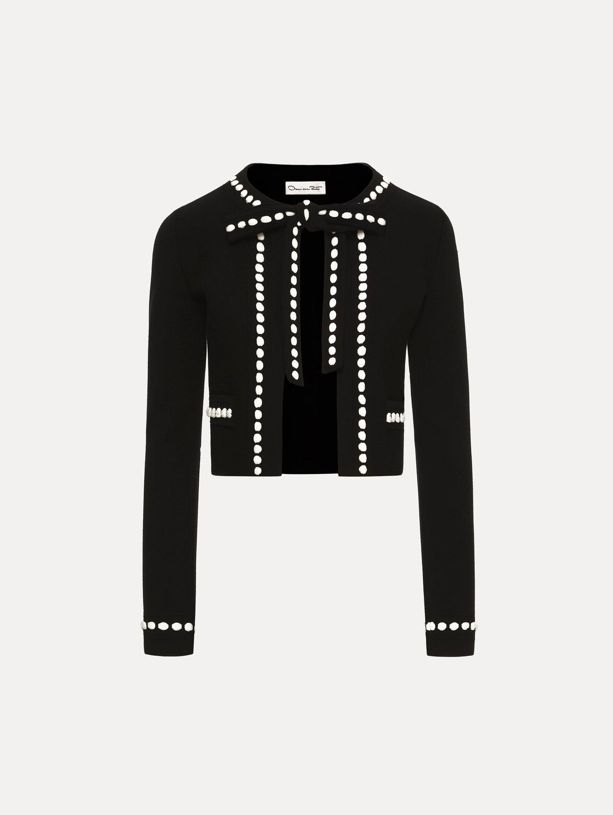 Black Beaded Bow Front Crop Cardigan