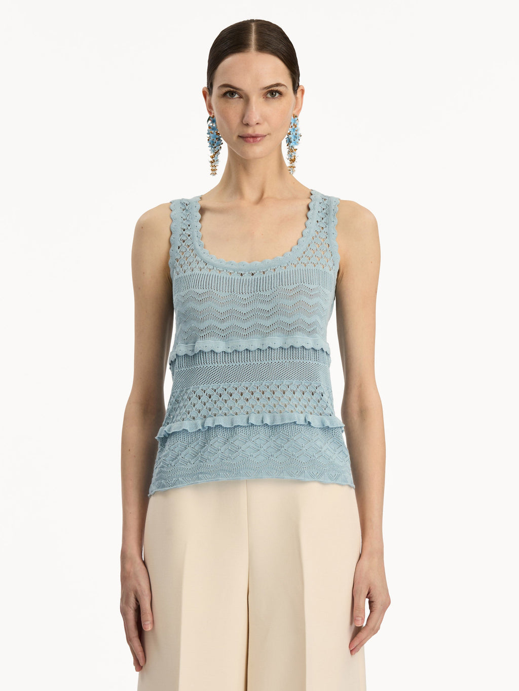 Light Blue Lace-Up Knit Tank