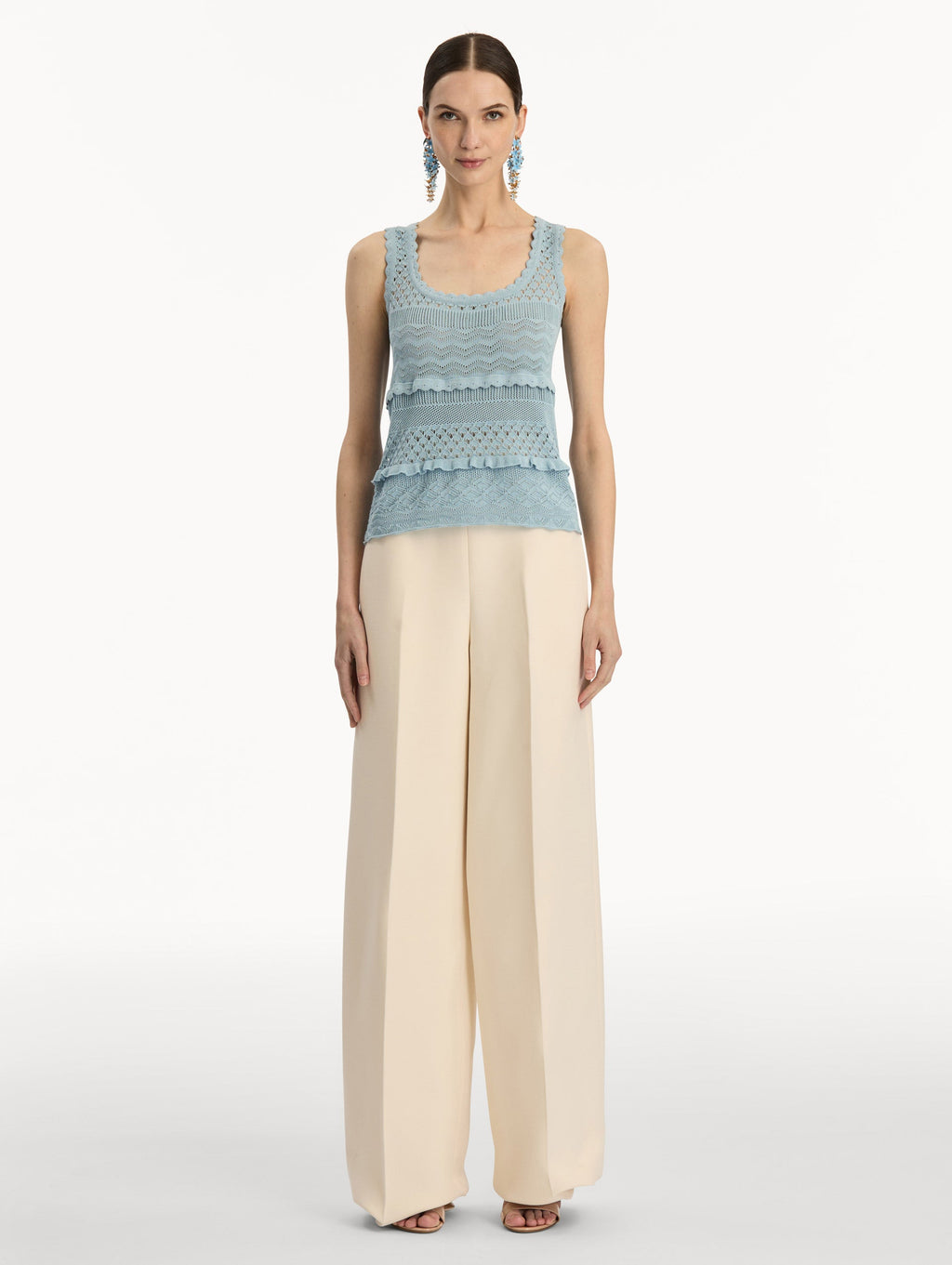 Light Blue Lace-Up Knit Tank
