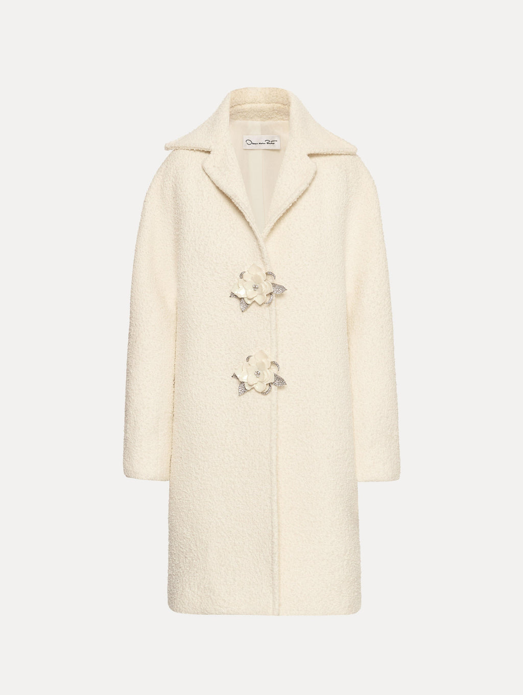 Floral Button Longline Bouclé Coat