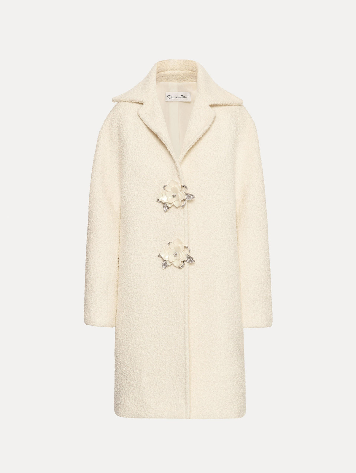 Floral Button Longline Bouclé Coat