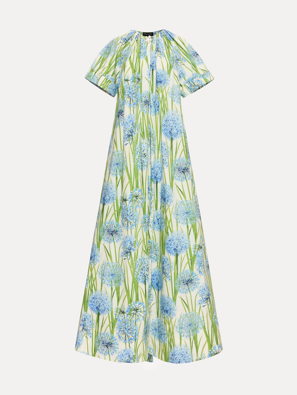 Creamy Blue Floral Floor-Length Dress