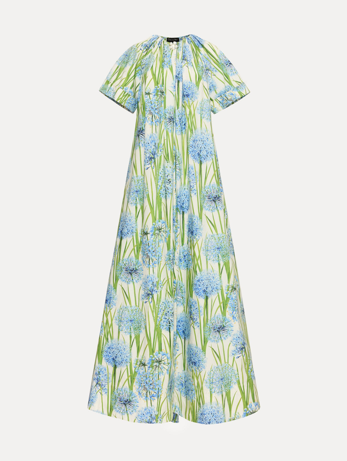 Creamy Blue Floral Floor-Length Dress