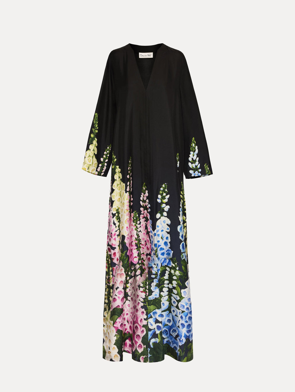Black Foxglove Print Maxi Dress