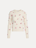 Cream Floral Jacquard Crewneck Sweater