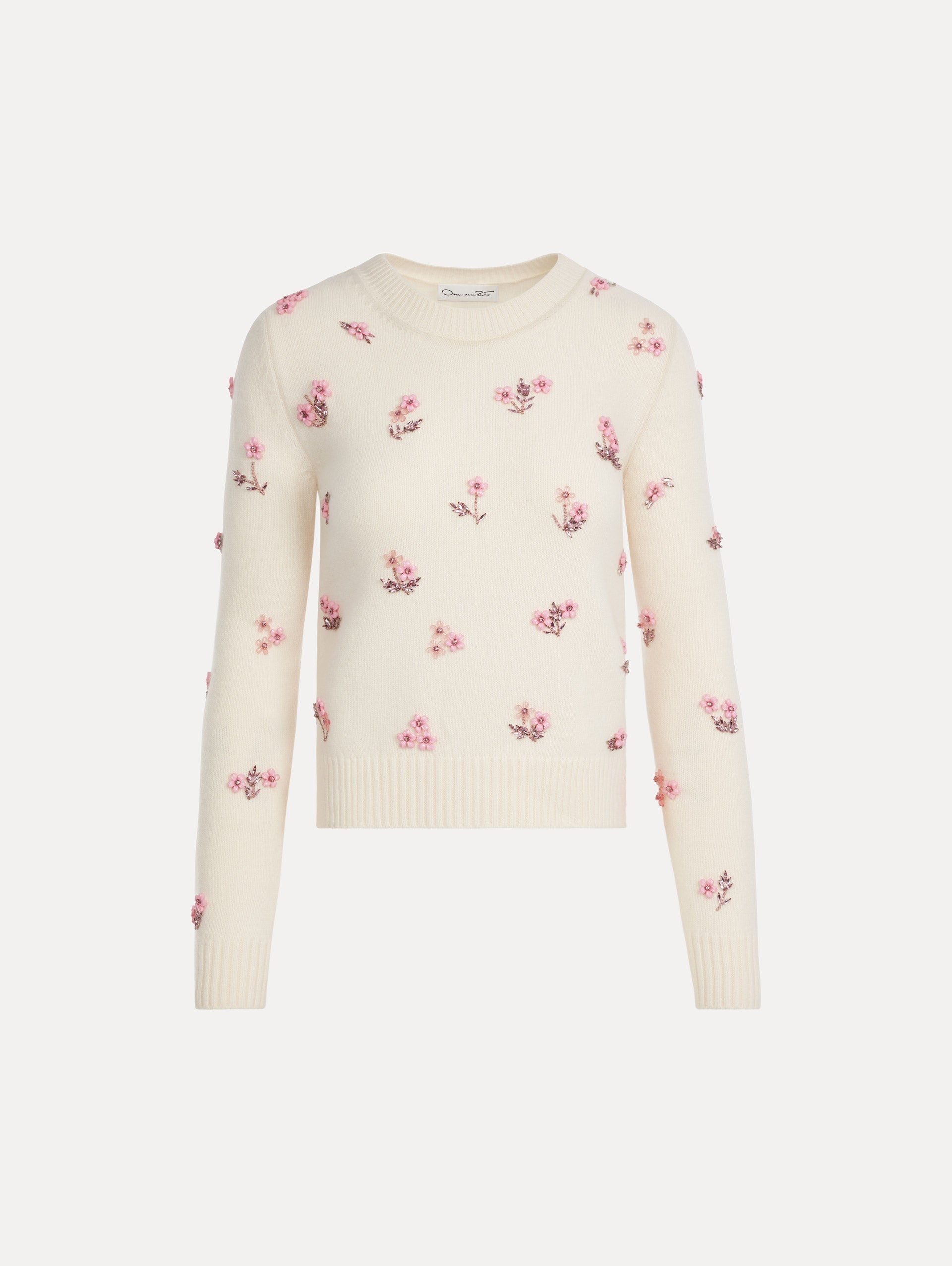 Cream Floral Jacquard Crewneck Sweater