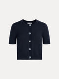 Navy Floral-Button Cardigan