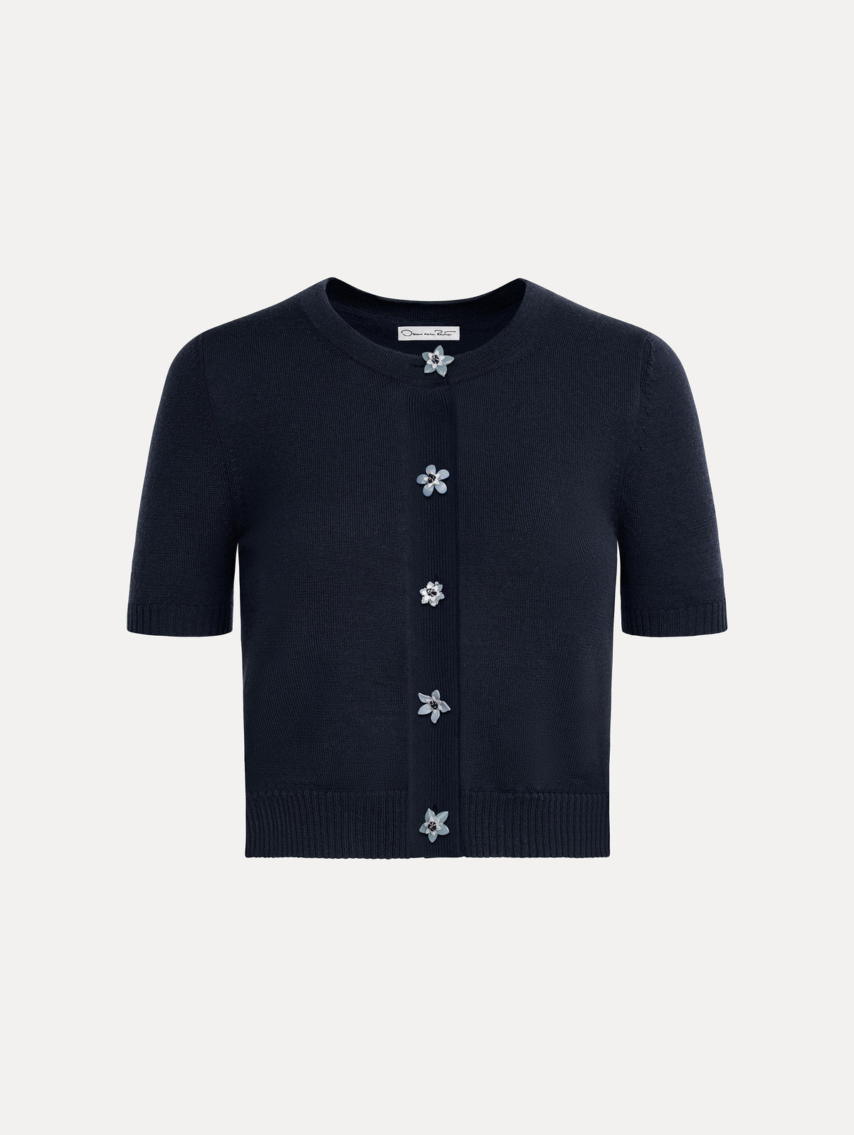 Navy Floral-Button Cardigan