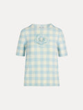 Short Sleeve Gingham Sweater‌