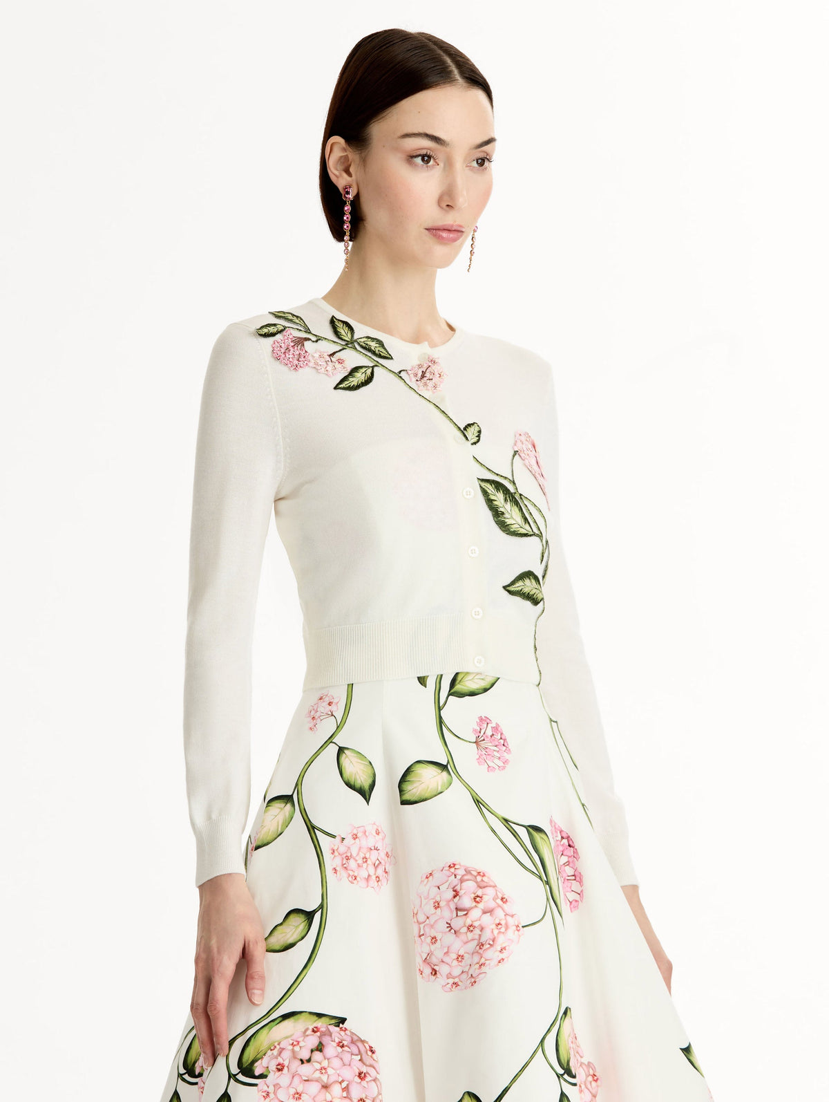 Cream Floral Embroidered Cardigan