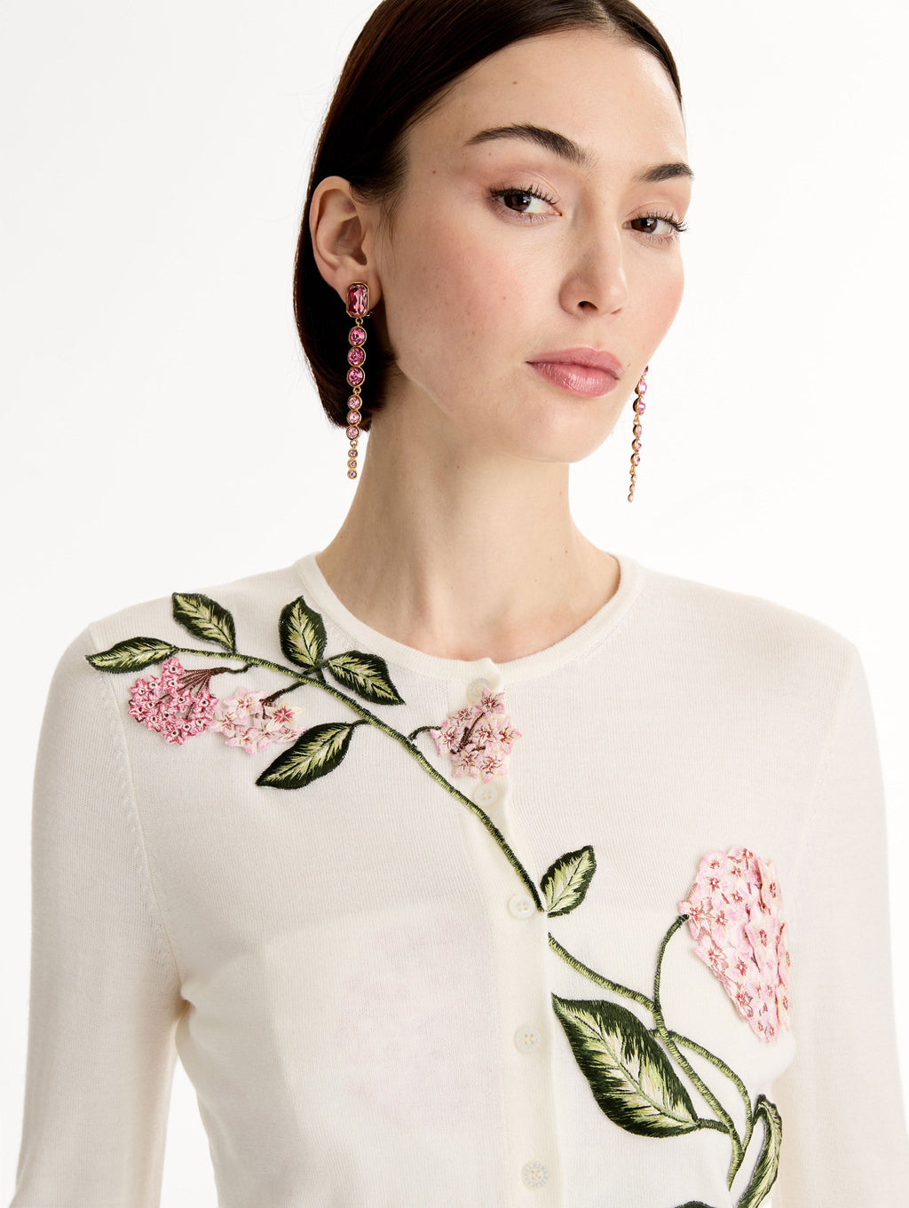 Cream Floral Embroidered Cardigan