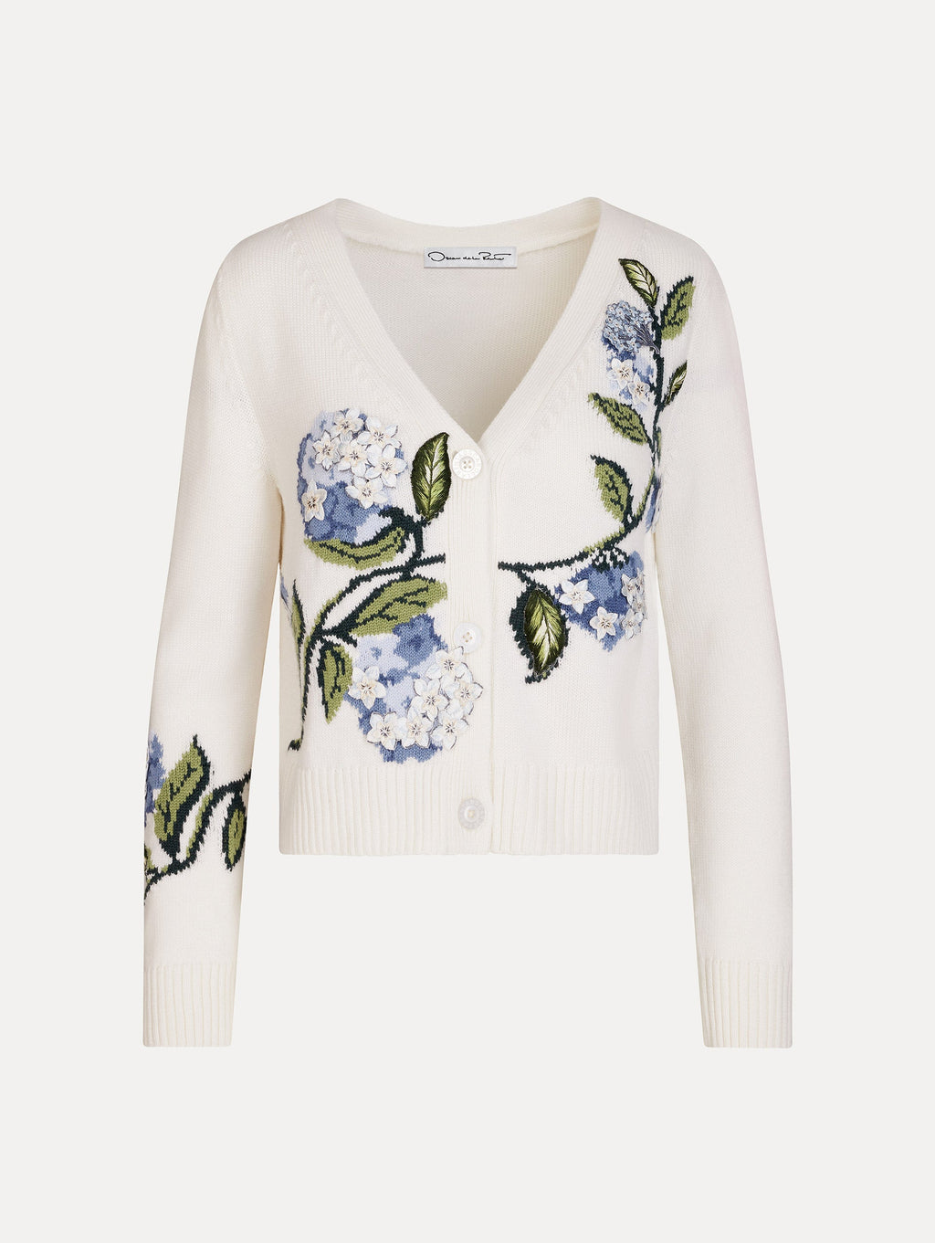 ‌Cream V-Neck Embroidered Cardigan‌