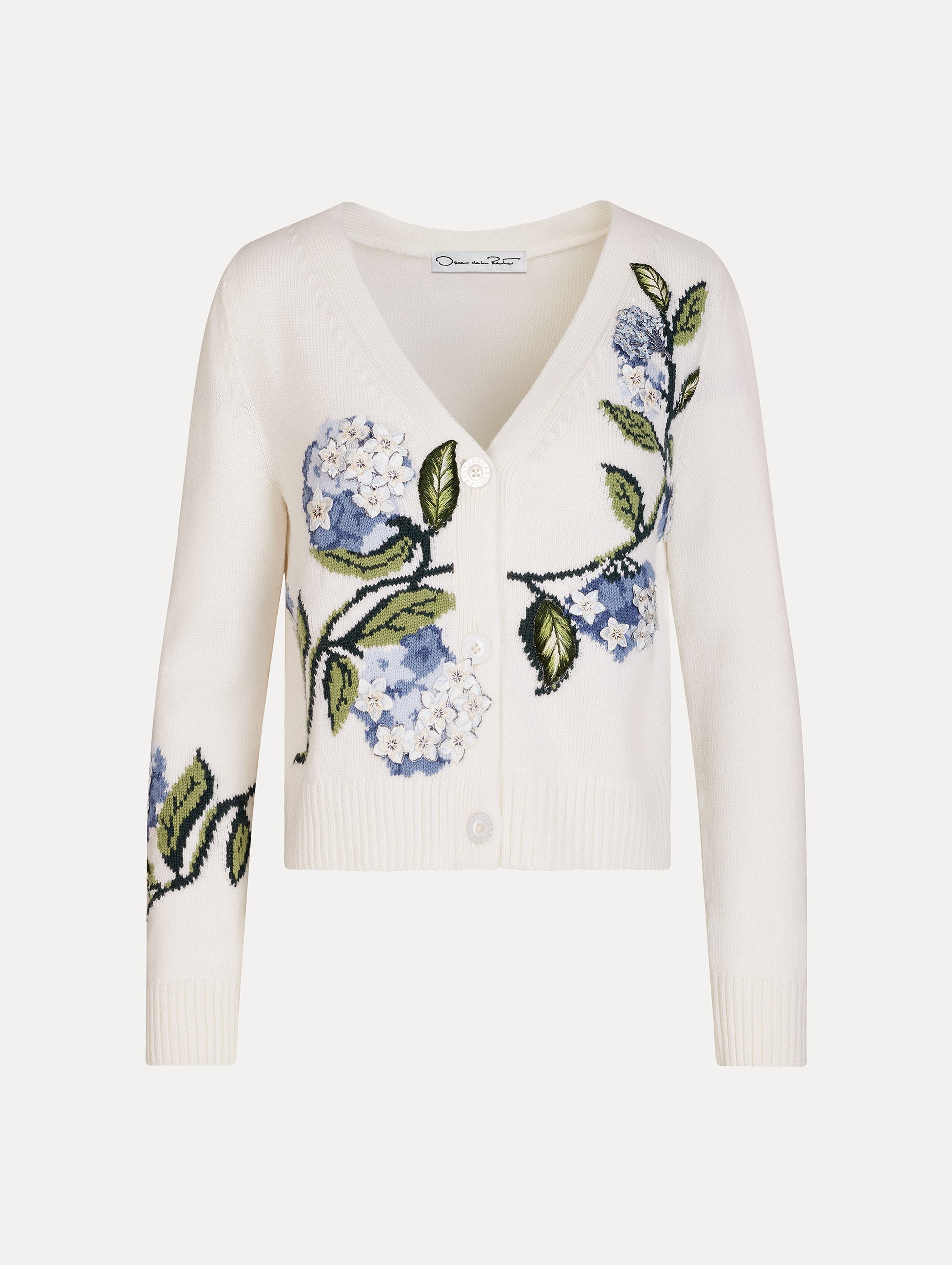 ‌Cream V-Neck Embroidered Cardigan‌