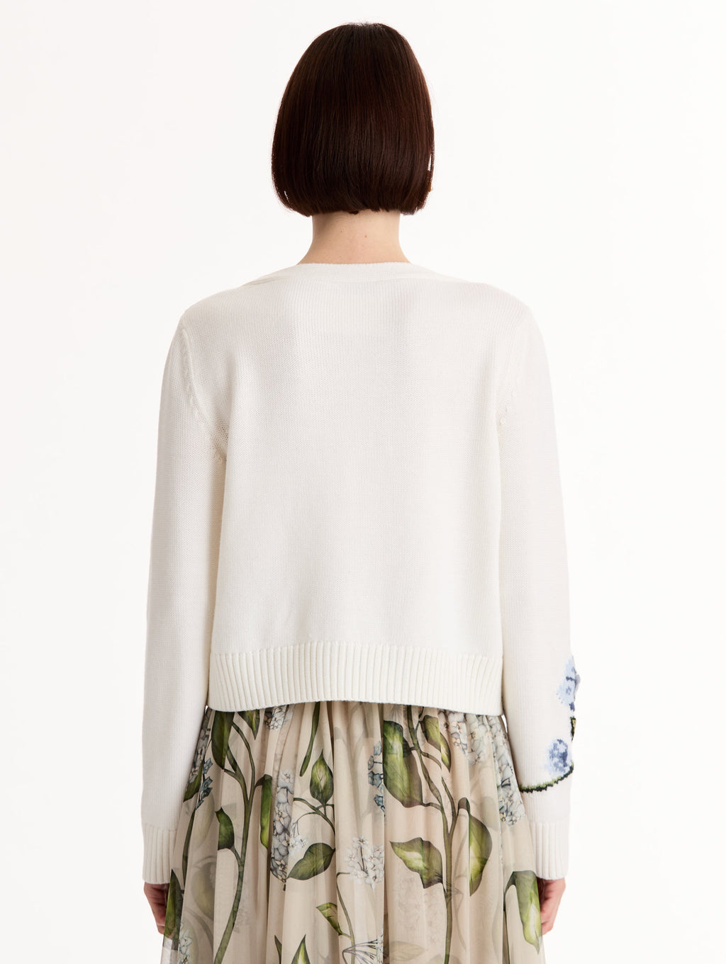 ‌Cream V-Neck Embroidered Cardigan‌