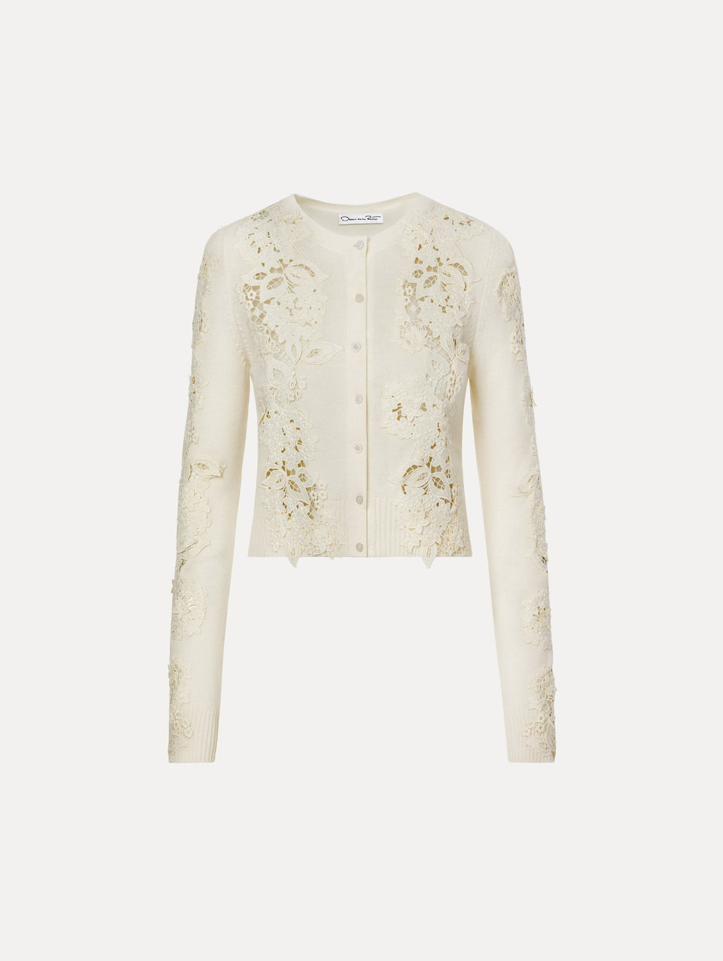 Cream Fitted Embroidered Cardigan