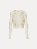 Cream Fitted Embroidered Cardigan