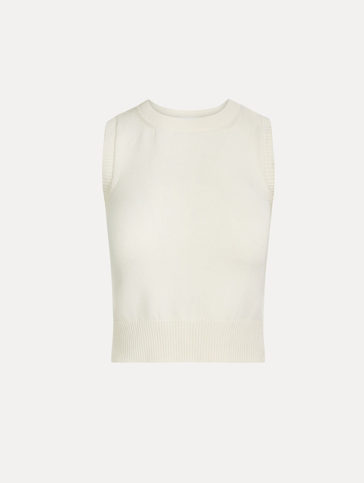 Cream Ribbed Sleeveless Cardigan