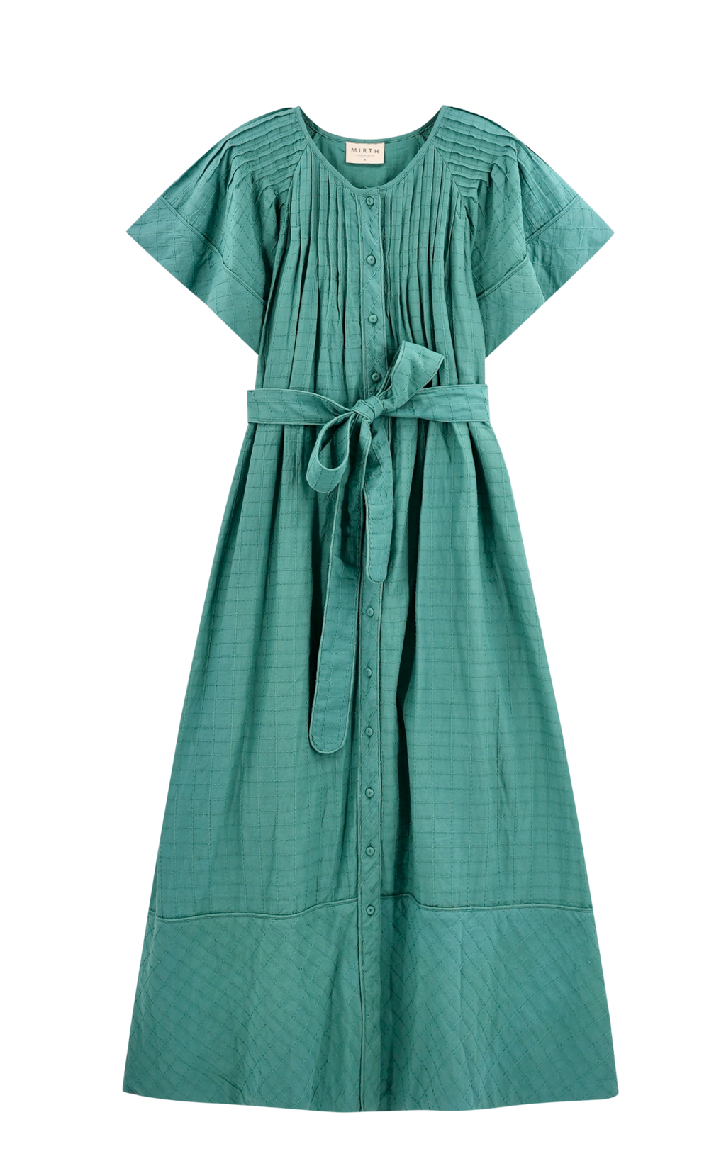 Pintuck Dress in Teal Stitch