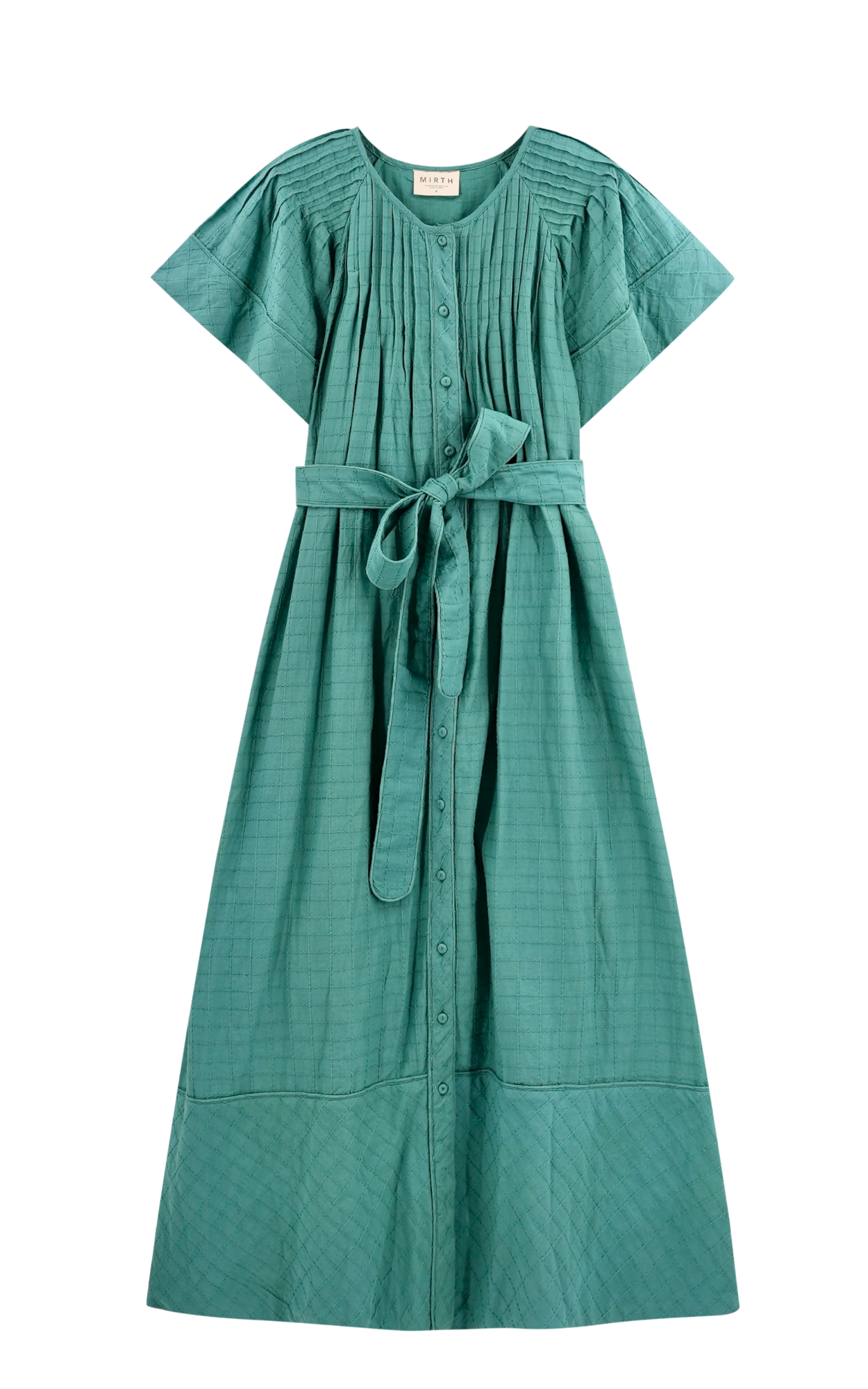 Pintuck Dress in Teal Stitch