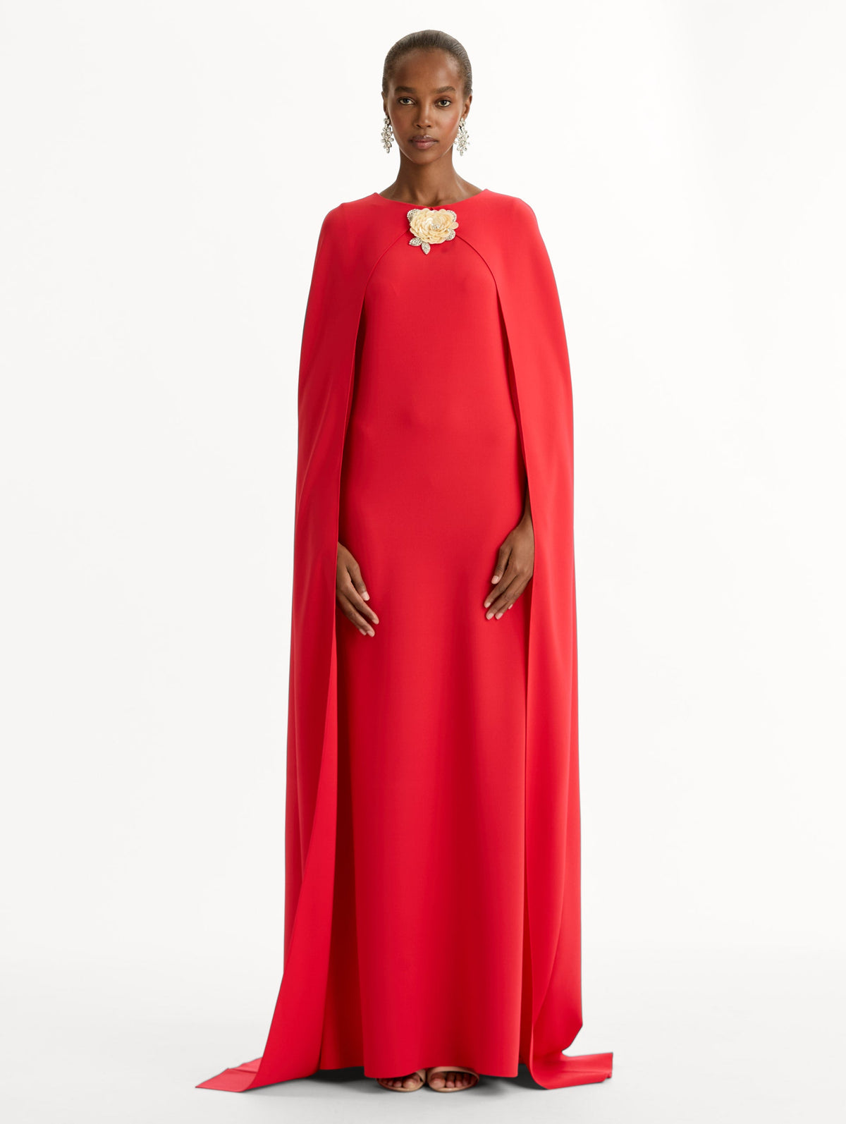 Crimson Cape Floor-Length Gown