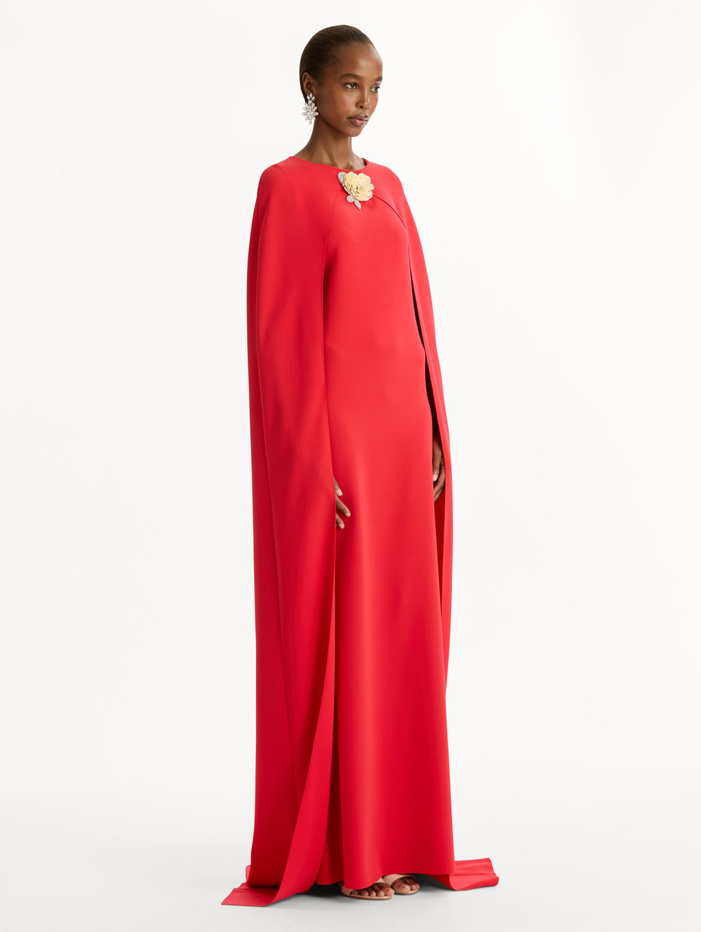 Crimson Cape Floor-Length Gown