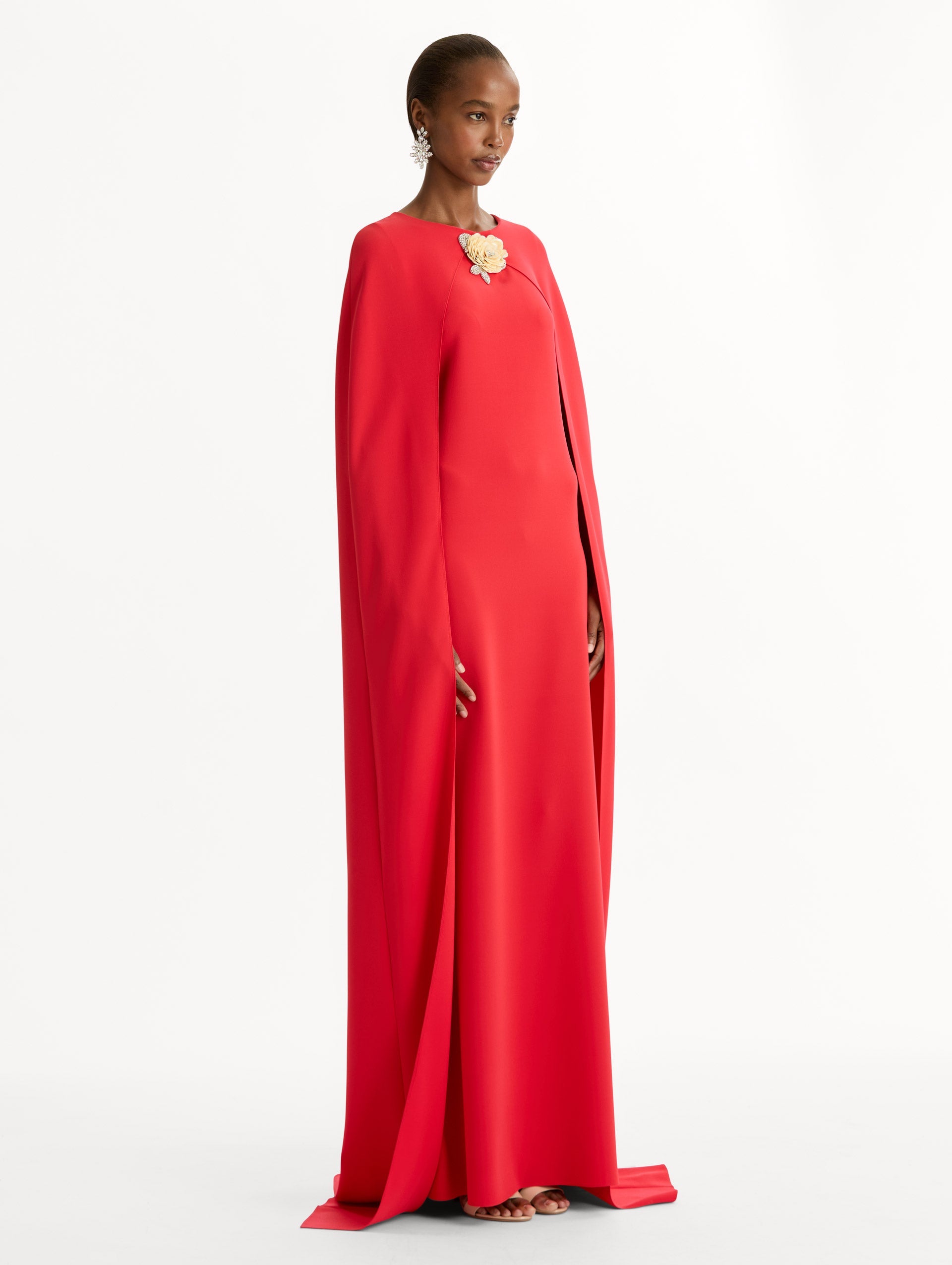 Crimson Cape Floor-Length Gown