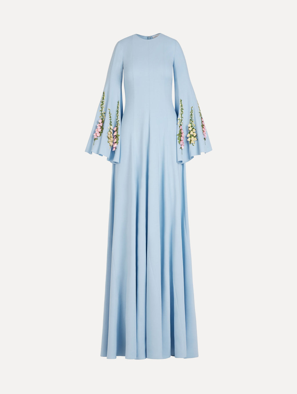Blue Embroidered Bell-Sleeve Gown