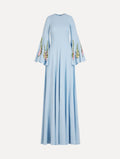 Blue Embroidered Bell-Sleeve Gown