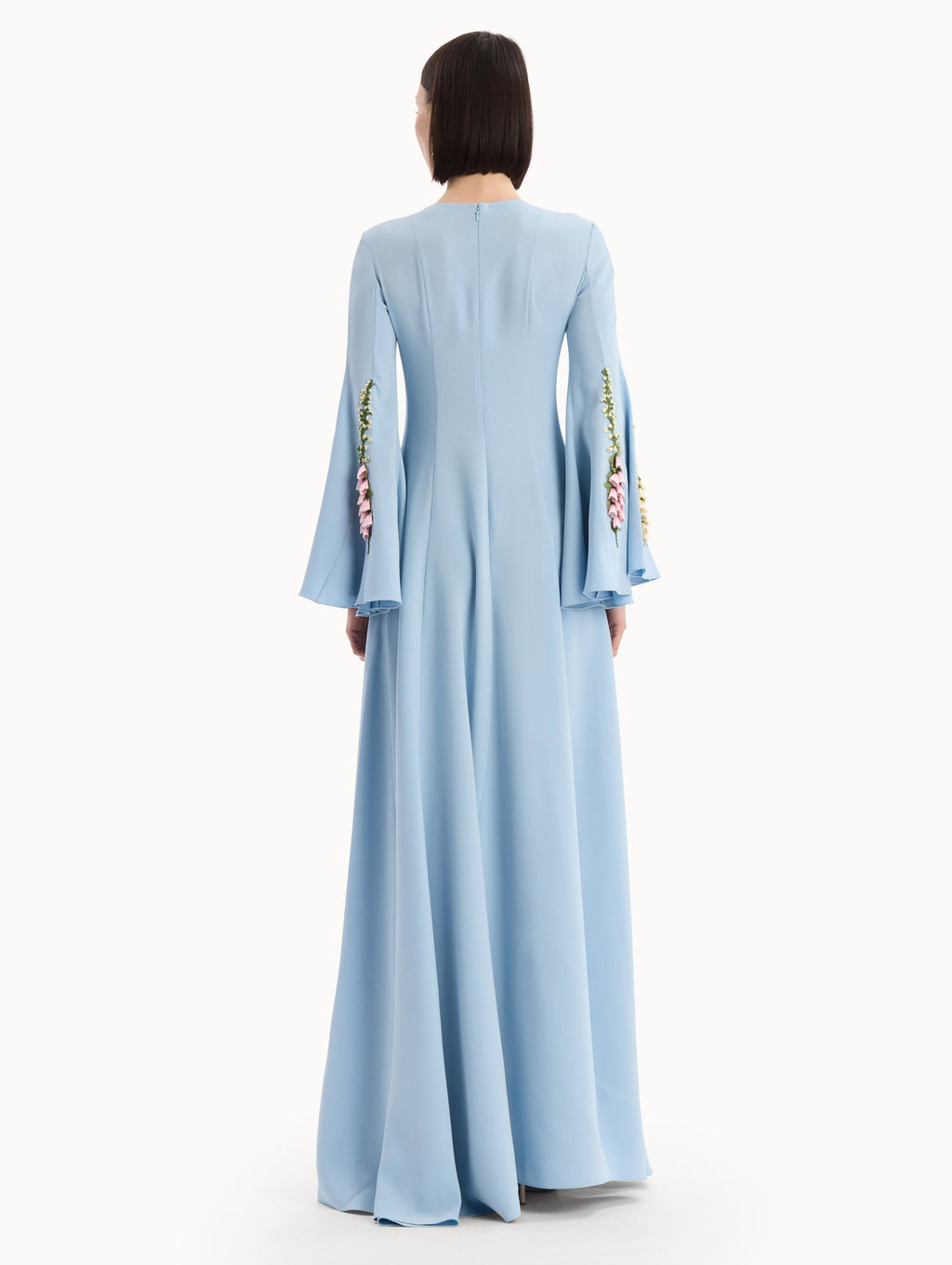 Blue Embroidered Bell-Sleeve Gown