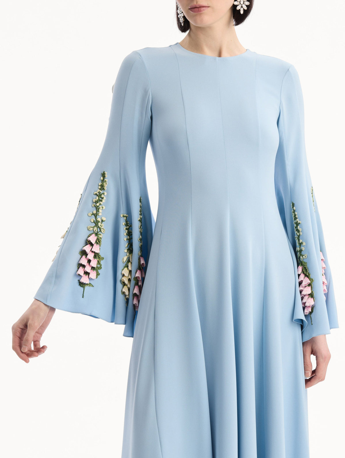 Blue Embroidered Bell-Sleeve Gown