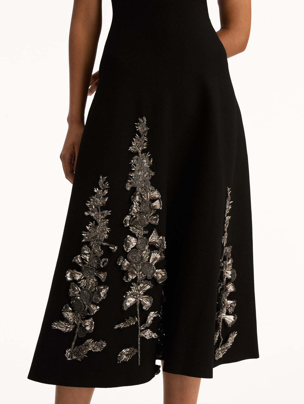 Sleeveless Black Embroidered A-Line Dress